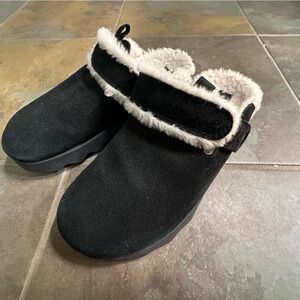 Sorel Viibe Suede Cozy Women's Clogs Sz 9.5 Black Suede Faux fur Lined Slingback